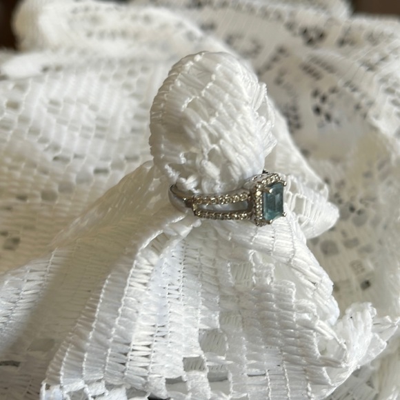 Platinum Diamond Aquamarine emerald cut ring size 7 - Picture 3 of 11